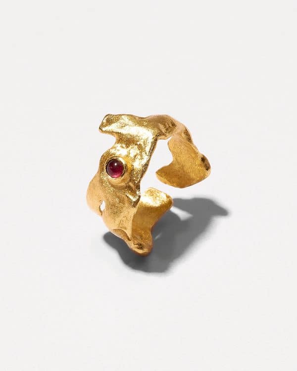 Essential Collection , Organic Knuckle Ring with Garnet Stone