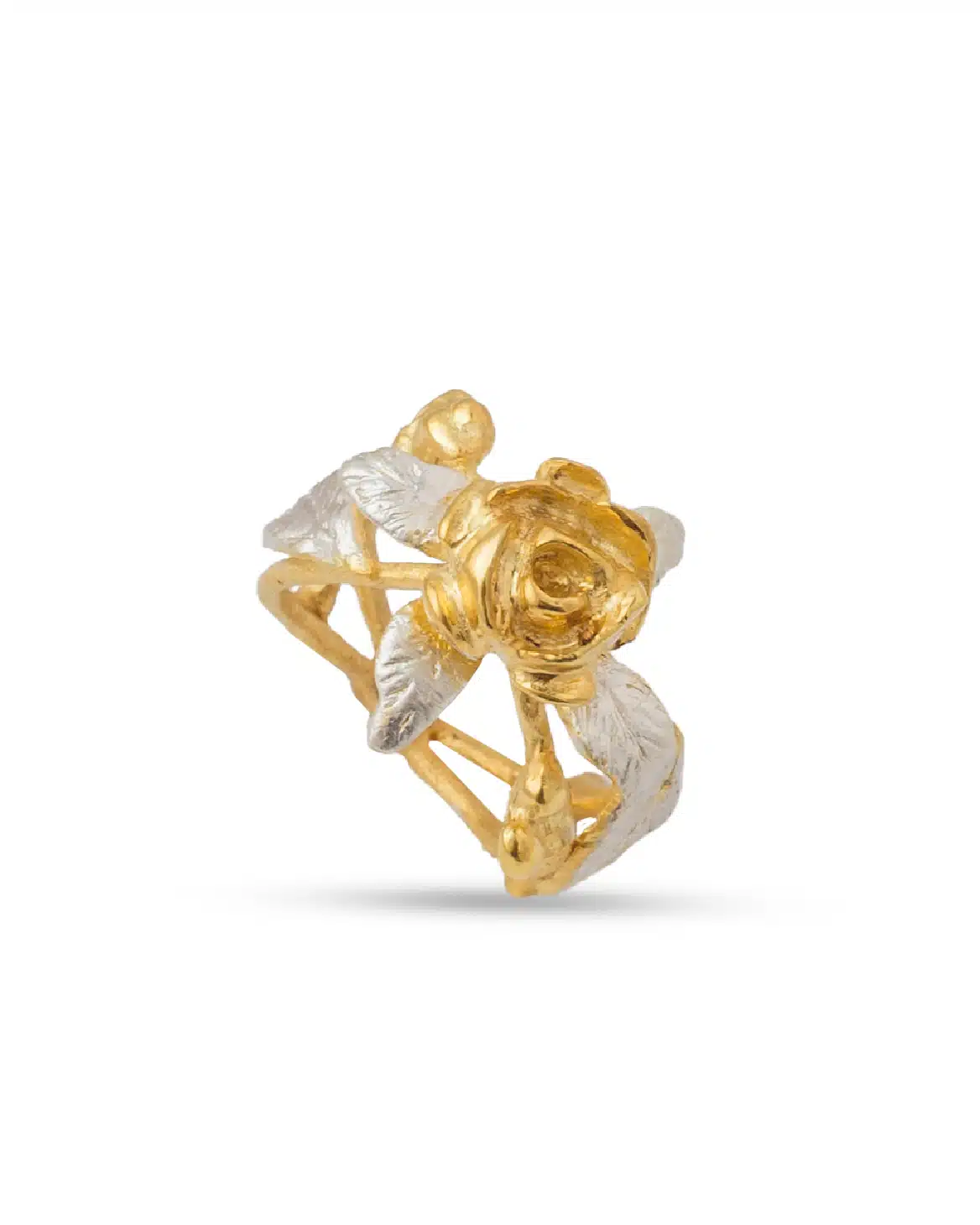 Flowery Collection, Rose Flower, Leaves & Branches Ring 2 Rose Flower Leaves Branches Ring SZR367.1