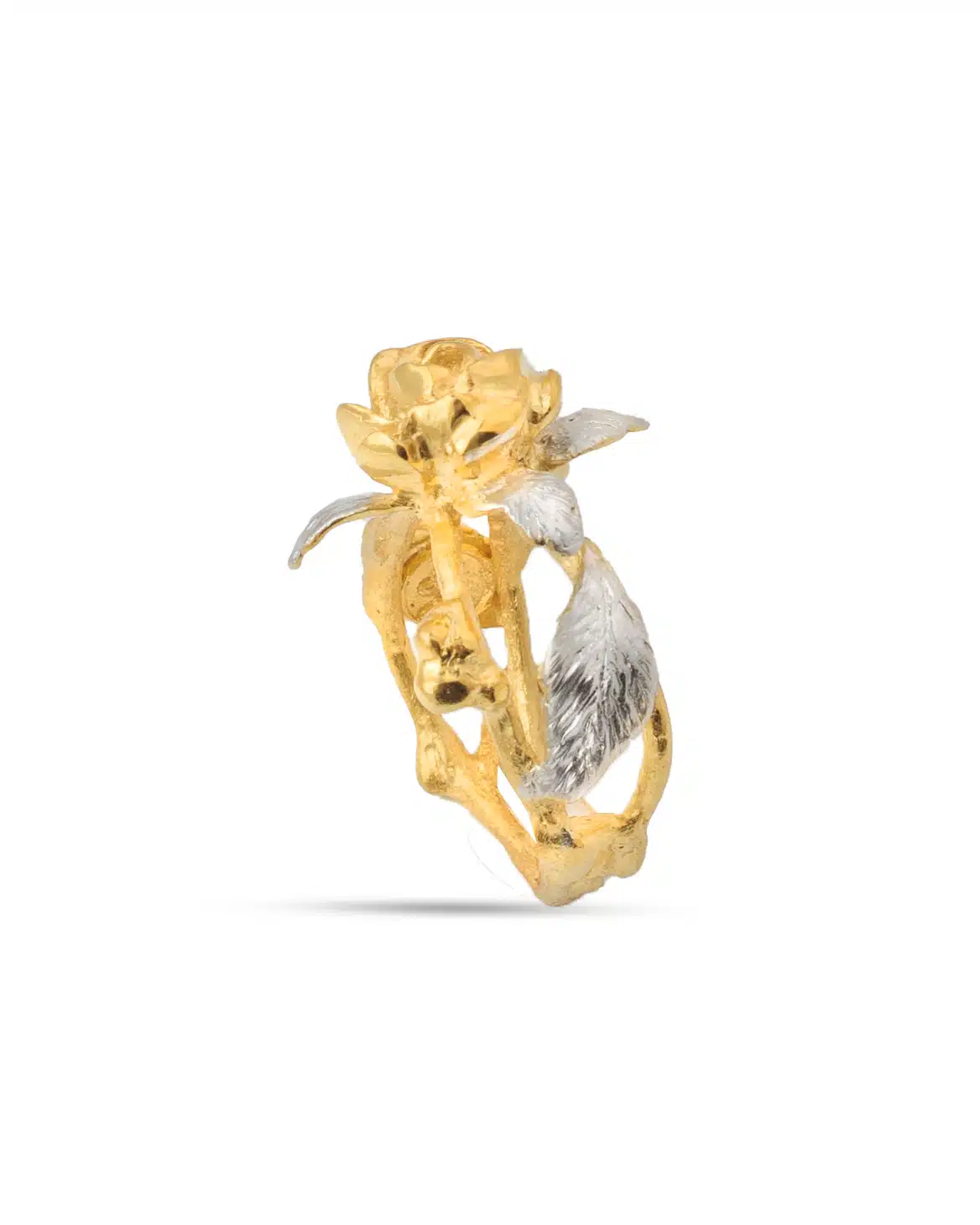 Flowery Collection, Rose Flower, Leaves & Branches Ring 3 Rose Flower Leaves Branches Ring SZR367.2