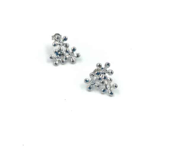 3 Flowers Earring , Platinum Plated With Zircon Stones