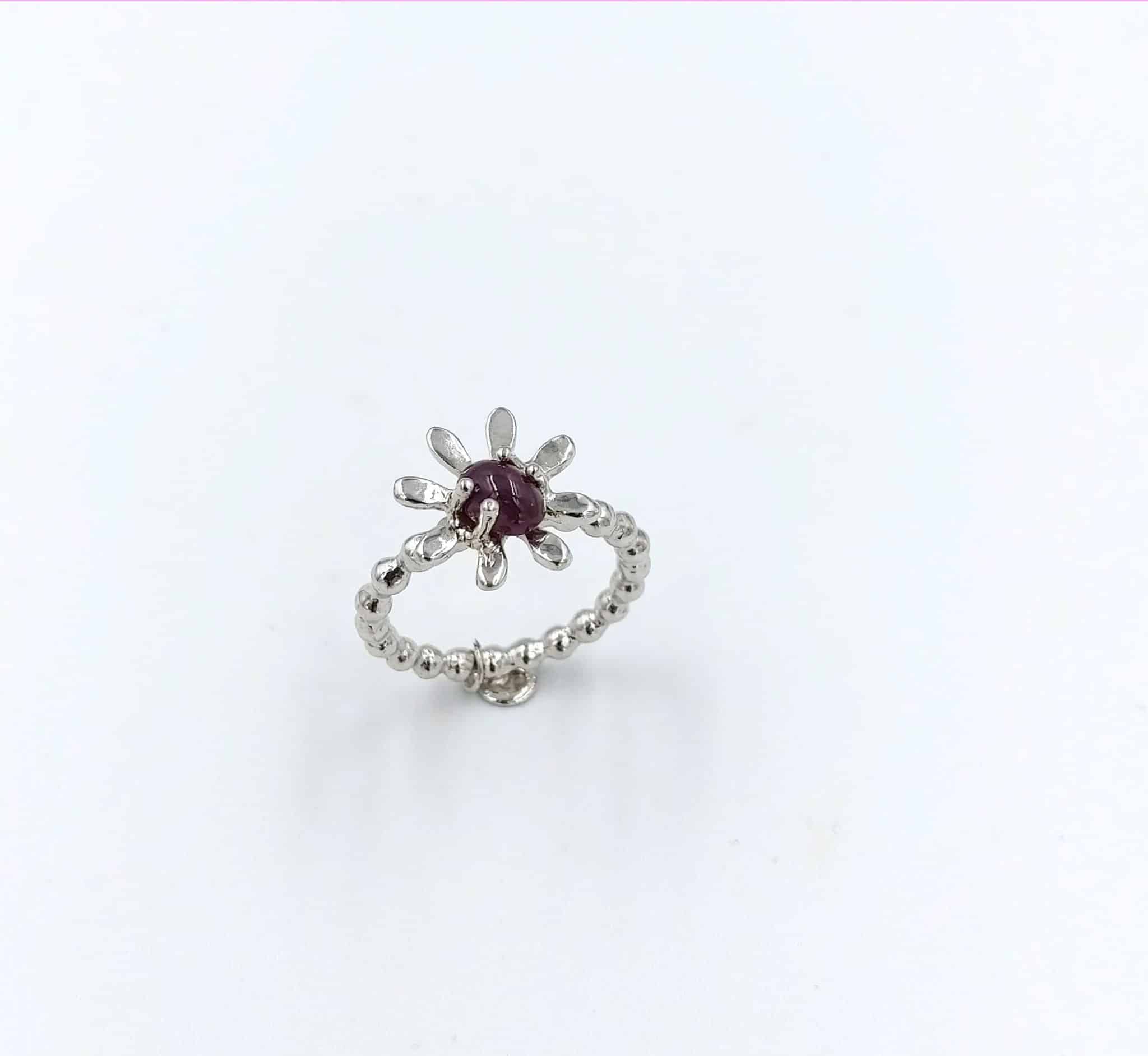 Flowery Collection- Silver Ball Ring With Red Ruby 1 Flowery Collection- Silver Ball Ring With Red Ruby