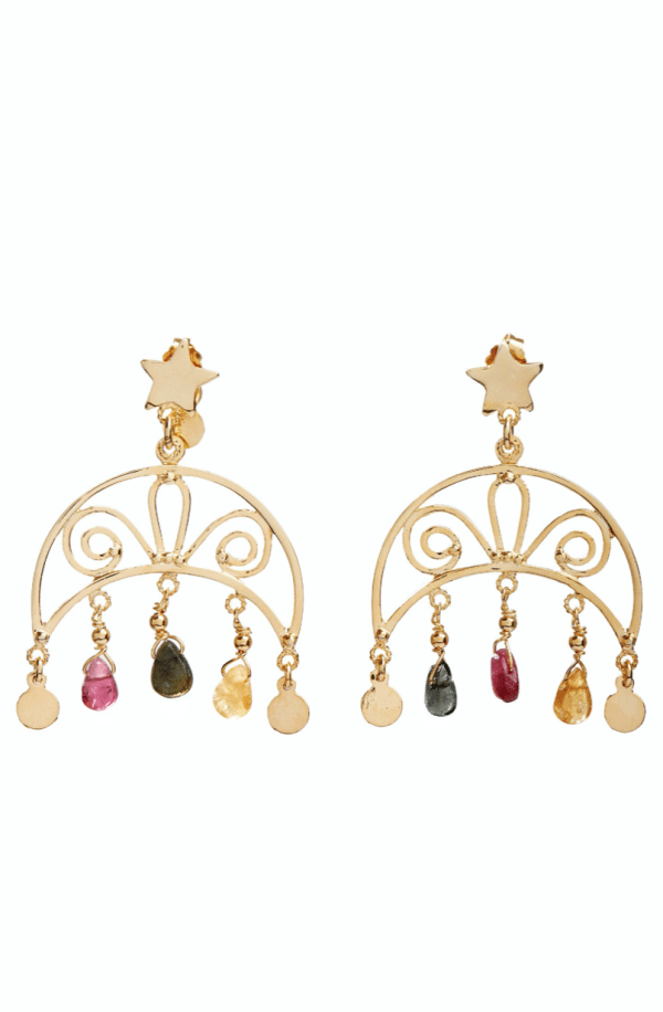 Summer Night Collection, Big Moon With Original Tourmaline Stone Earring