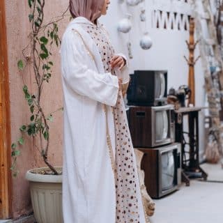 Linen with Lined Chiffon and Gold Trim Abaya