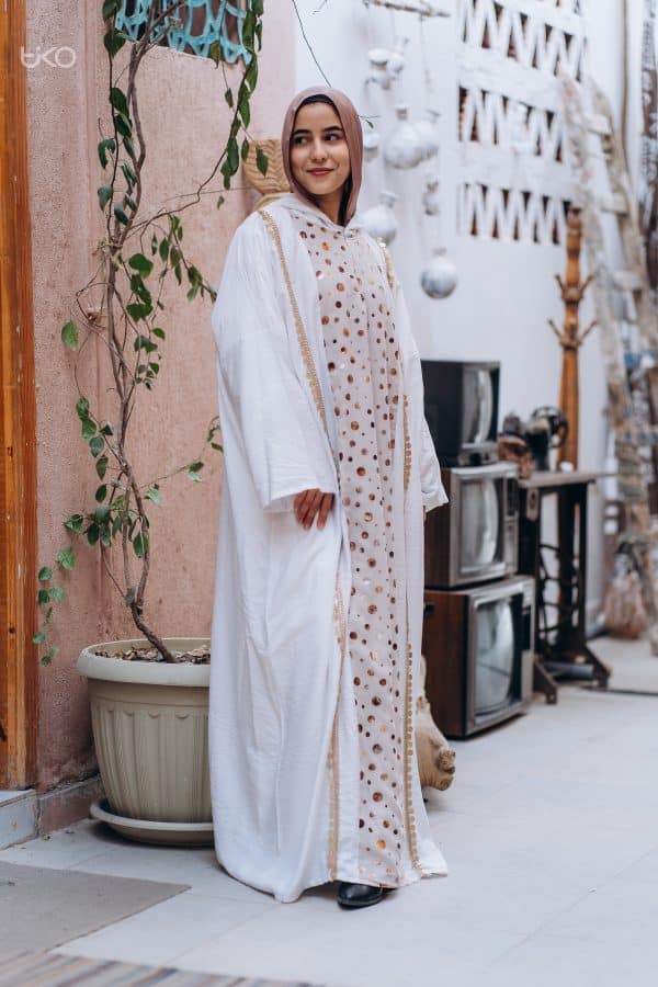 Linen with Lined Chiffon and Gold Trim Abaya