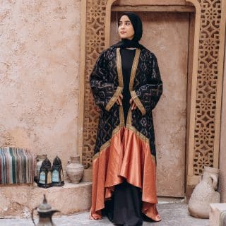 Brocade with Satin and Golden Trim Kaftan/Abaya