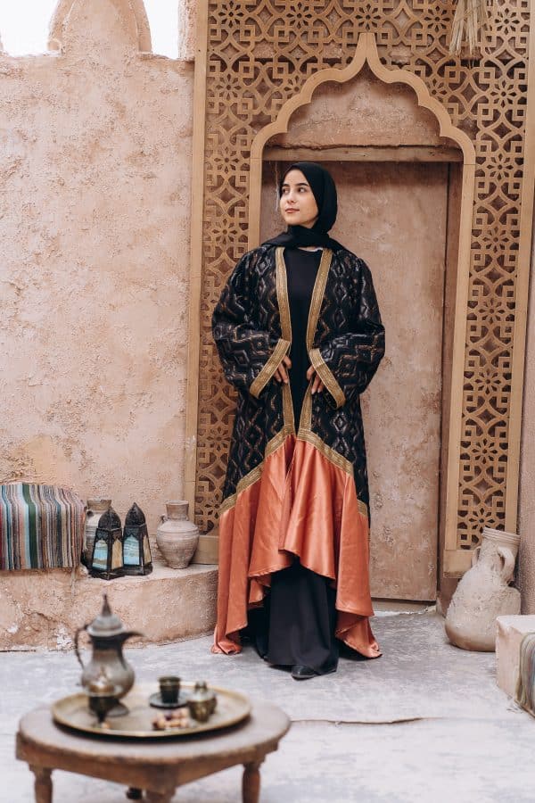 Brocade with Satin and Golden Trim Kaftan/Abaya