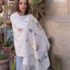 Floral Hand-Embroidered Natural Cotton Shawl