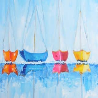 COLORFUL BOATS OIL PAINTING ON CANVAS