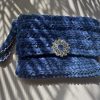 Blue crochet velvet clutch