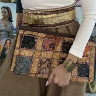 brown embroidered clutch