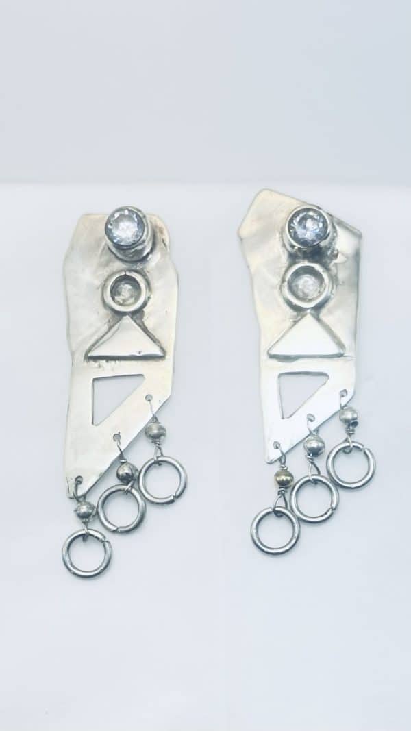 Uneven Silver Earring with zircon stone