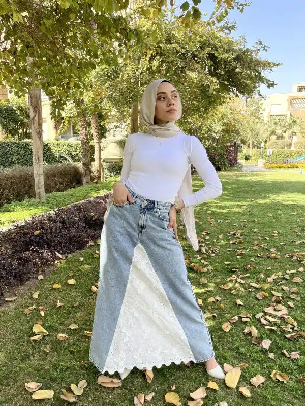 Lace whisper denim skirt