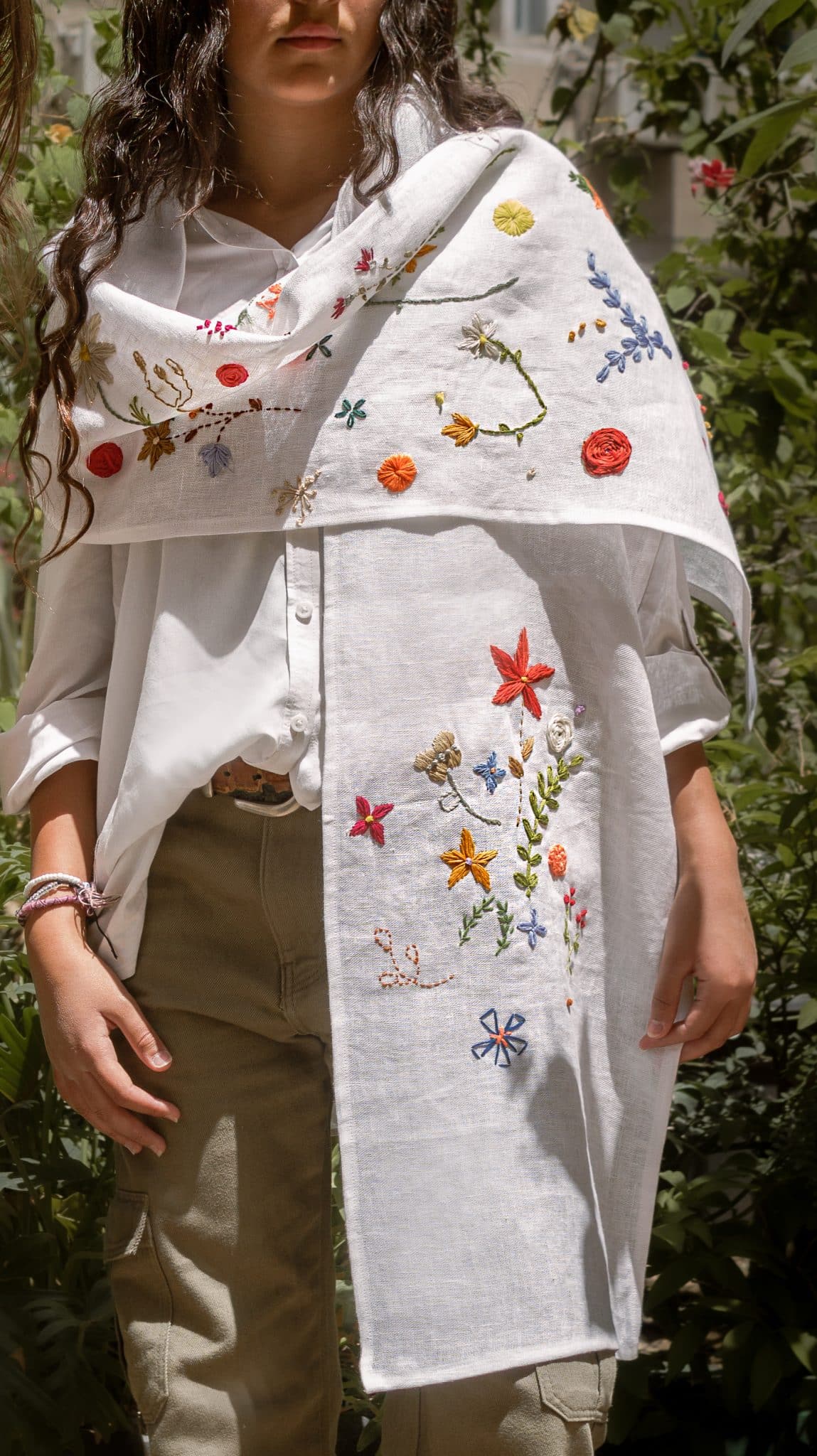 Floral Delight White Shawl 1 Floral Delight White Shawl