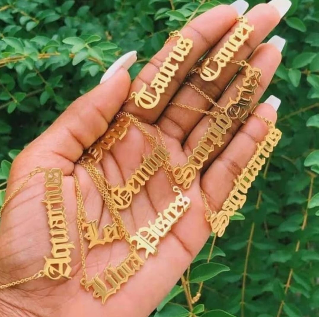 Zodiac sign necklace (Gothic font) 2 Screenshot 20250322 014303 Instagram