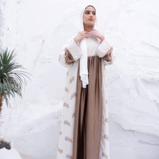 Natural Linen with Satin Organza Abaya