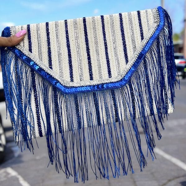 blue fringes clutch