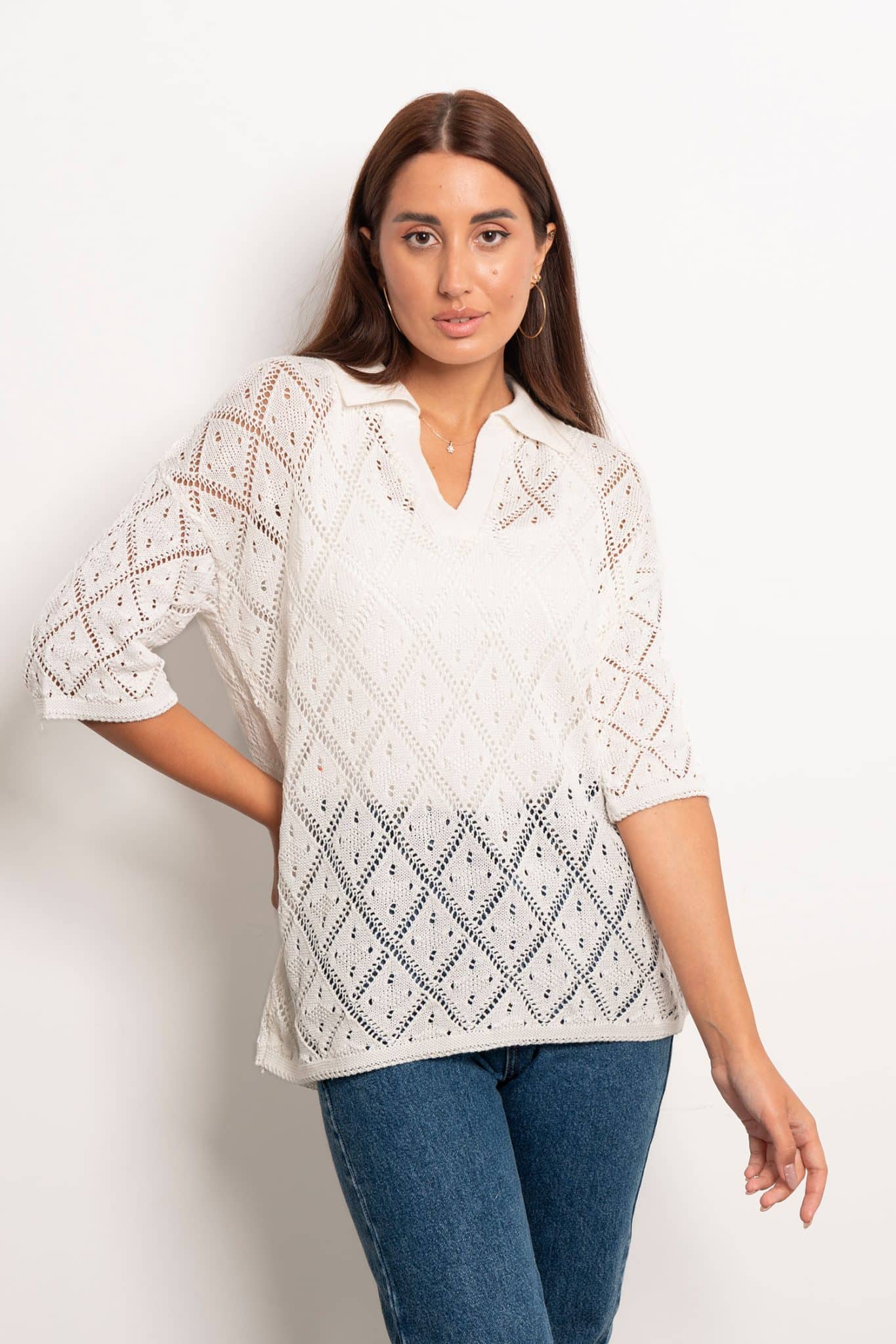 White Knit Polo Top 1 White Knit Polo Top