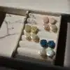 Dara earrings - colorful Handmade polymer clay earrings in teal blue and pink and mint green for everyday wear, using 14k gold-filled wire and 925 sterling silver post