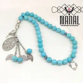 Rosary and bracelet, two layers, 33 beads of hyolite stones and hematite stone spacers
