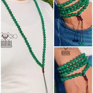a rosary of 99 beads of high-quality green agate stones