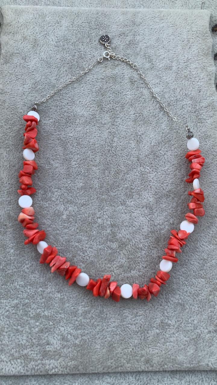 925 Silver pink coral and seashell necklace 1 925 Silver pink coral and seashell necklace