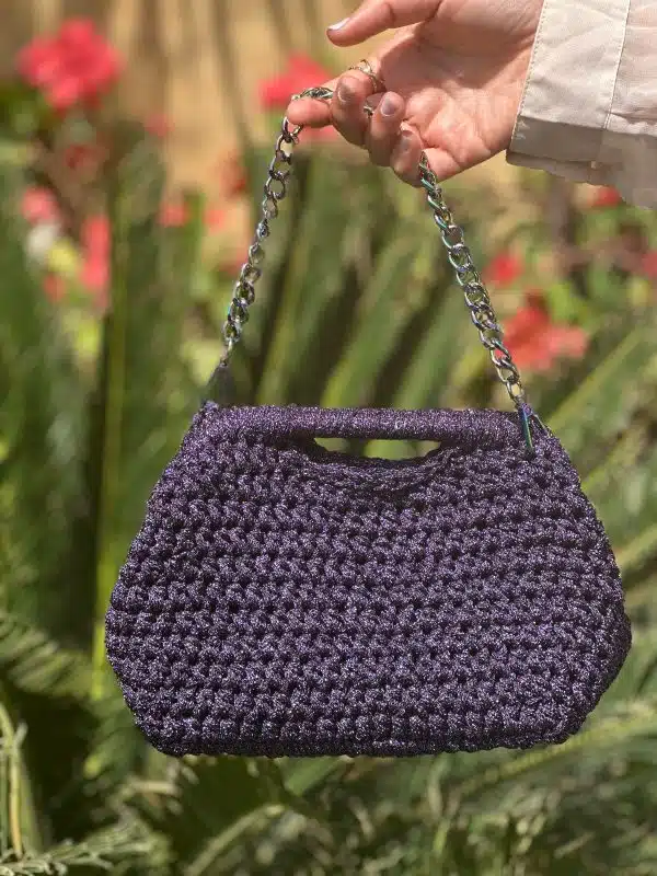 Purple crochet clutch