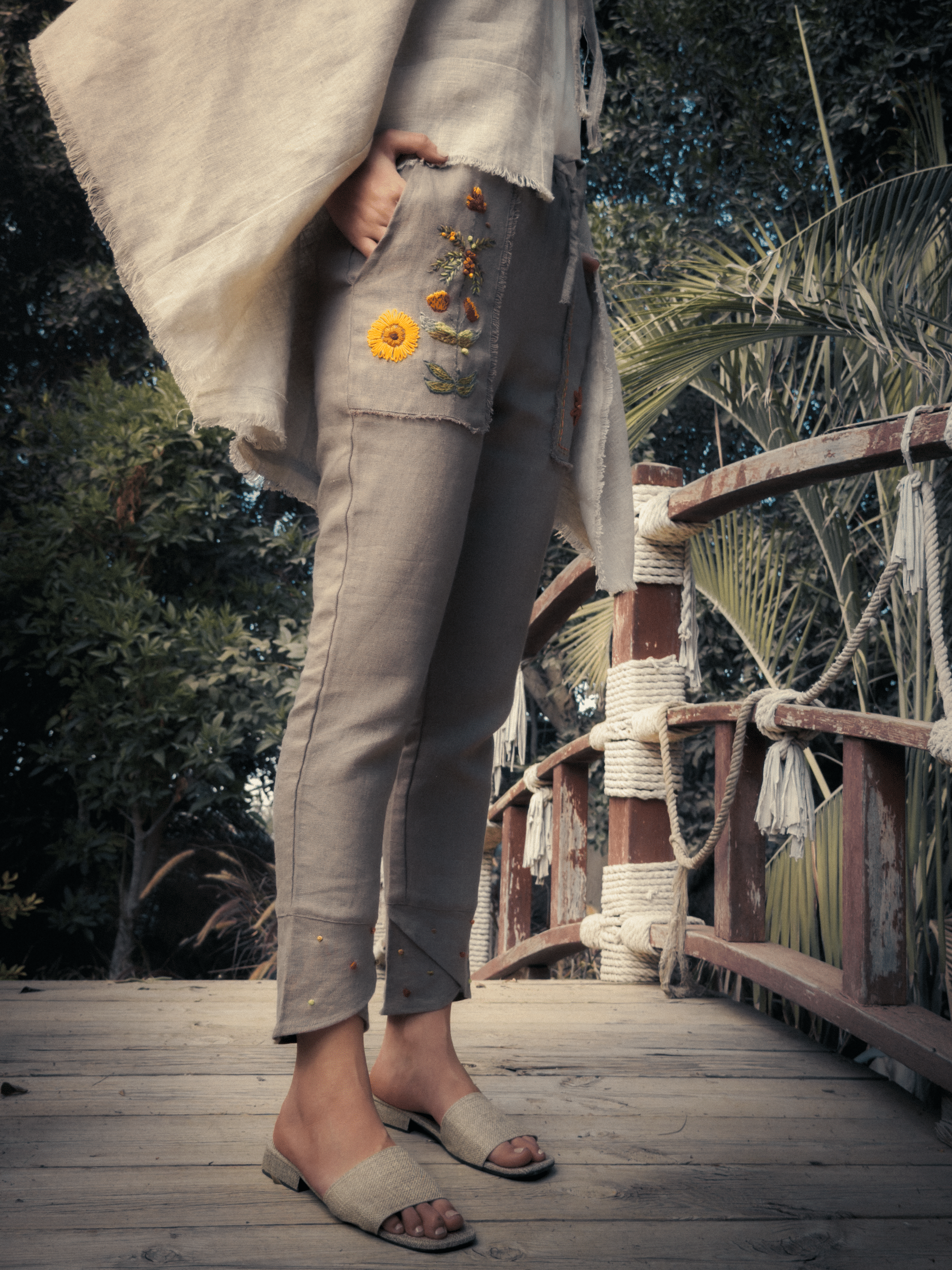 Bohemian Sunflower Trouser Pants (Pure Linen) 5 IMG 0624 2