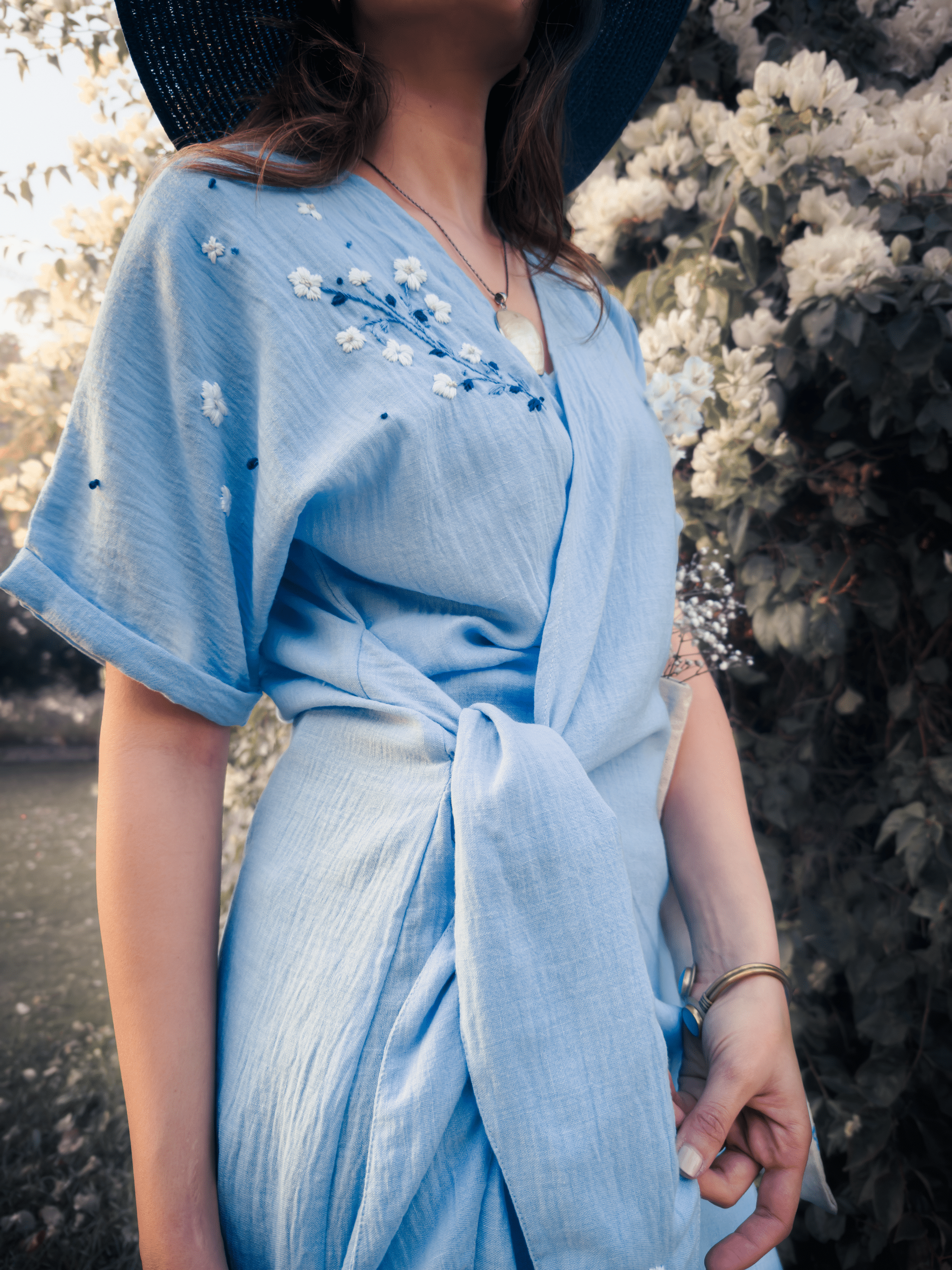 Blue Cherry Blossom Wrap Dress 1 Blue Cherry Blossom Wrap Dress