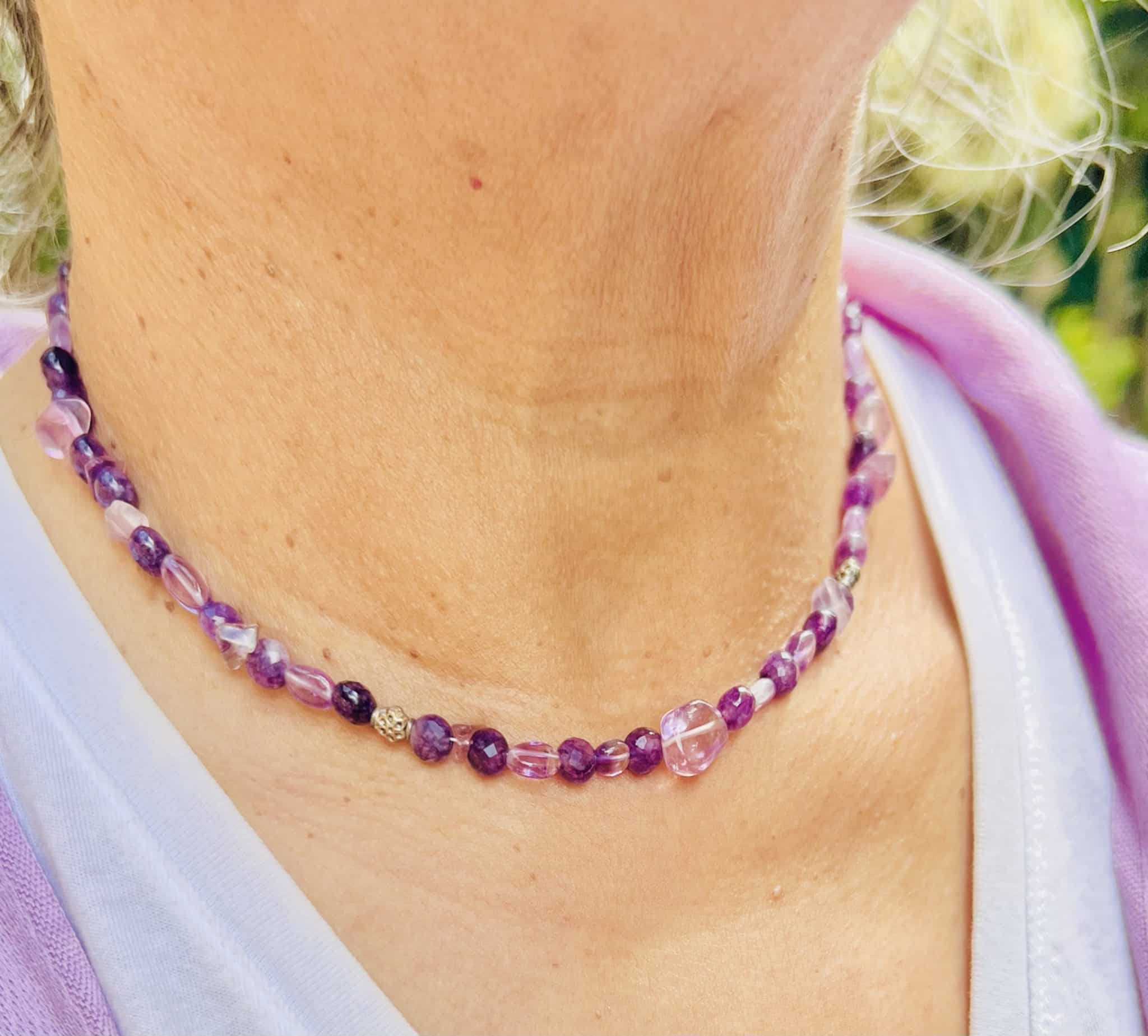 Multi shaped beads, amethyst necklaces. 1 Multi shaped beads, amethyst necklaces.