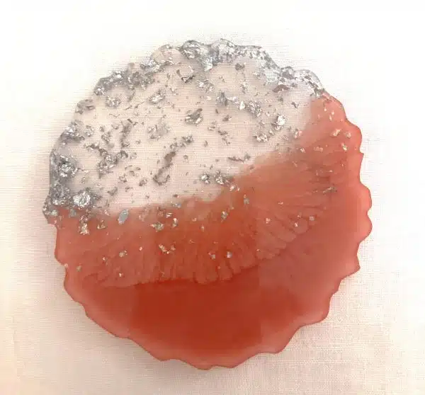salmon pink with silver leaves