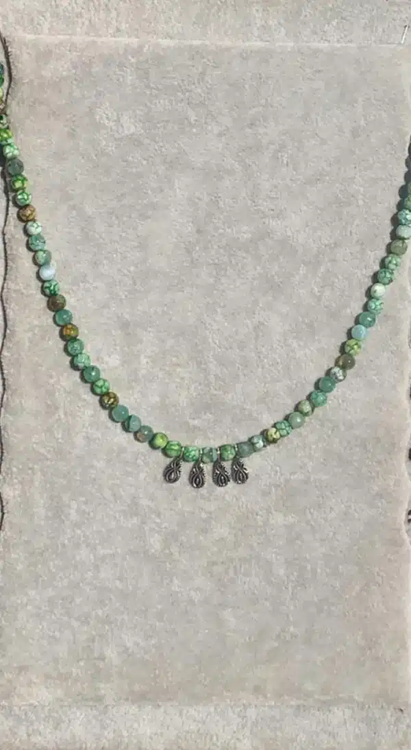 925 Silver Green Faceted Fire Agate Necklace
