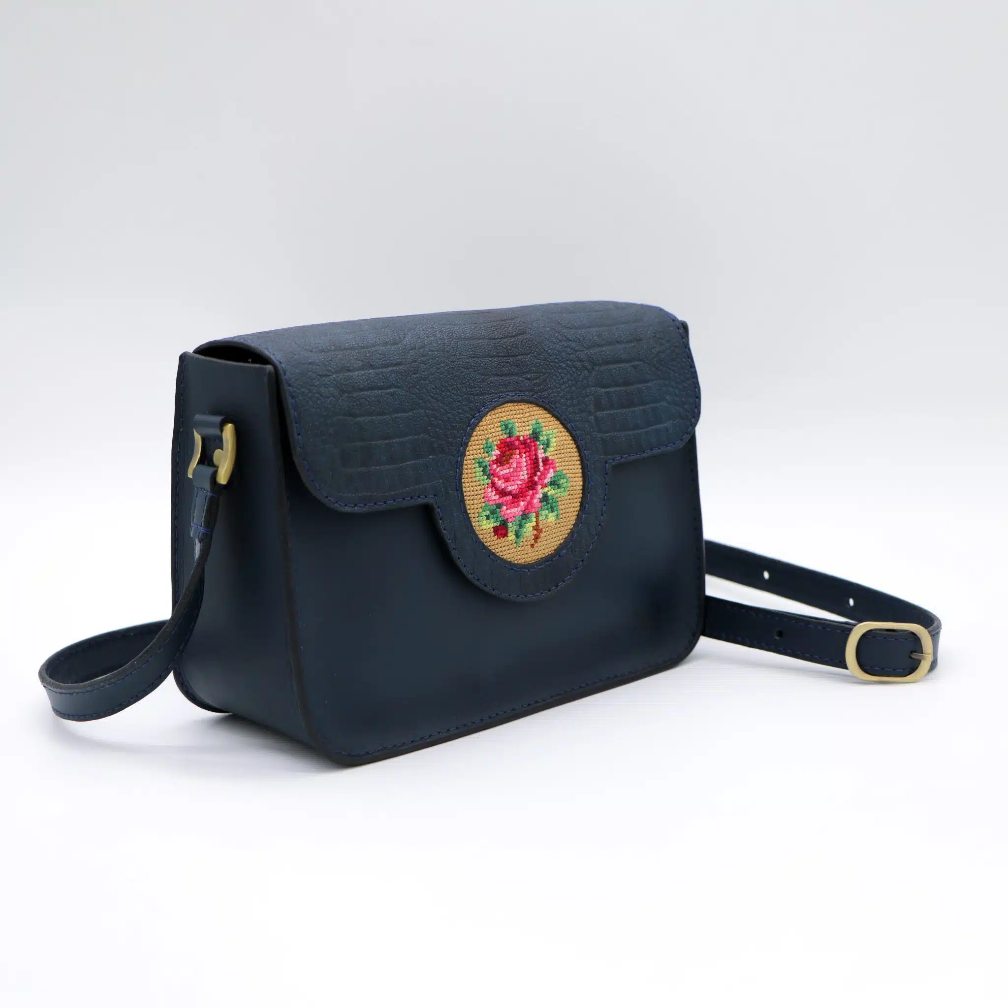 Dark blue genuine leather bag with floral design. 2 bag 20 scaled