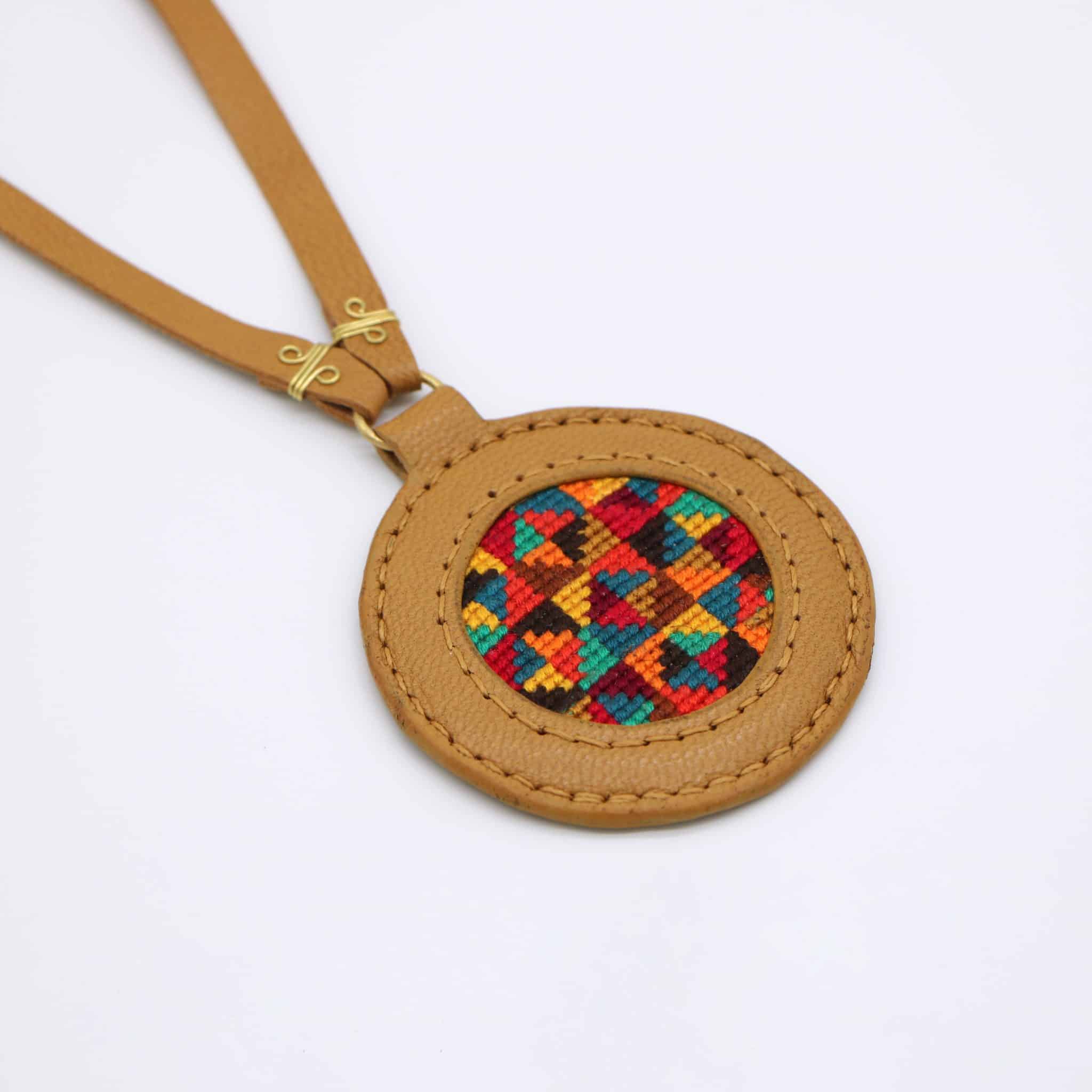 Genuine leather necklace with colorful Cross-stitching. 1 Genuine leather necklace with colorful Cross-stitching