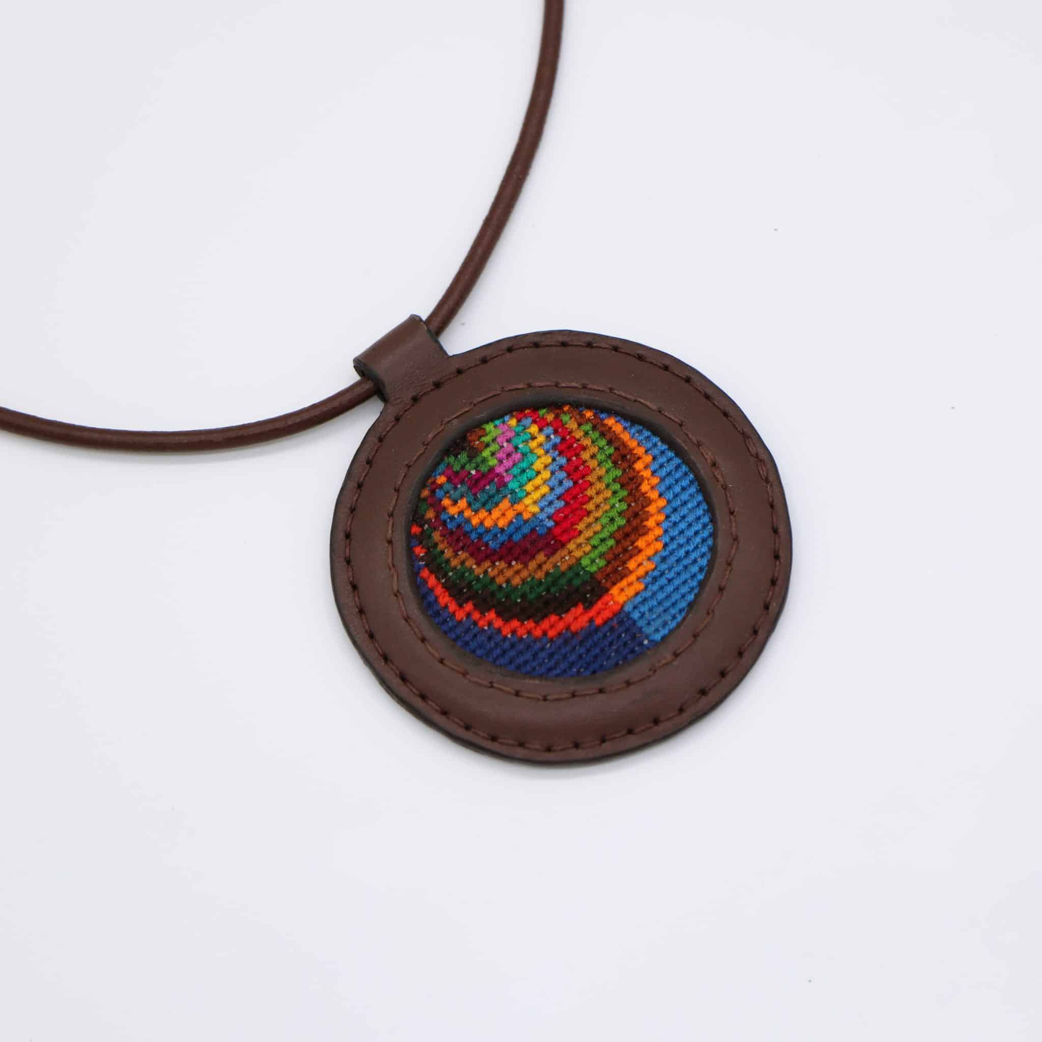 Genuine leather necklace with colorful Cross-stitching. 1 Genuine leather necklace with colorful Cross-stitching.