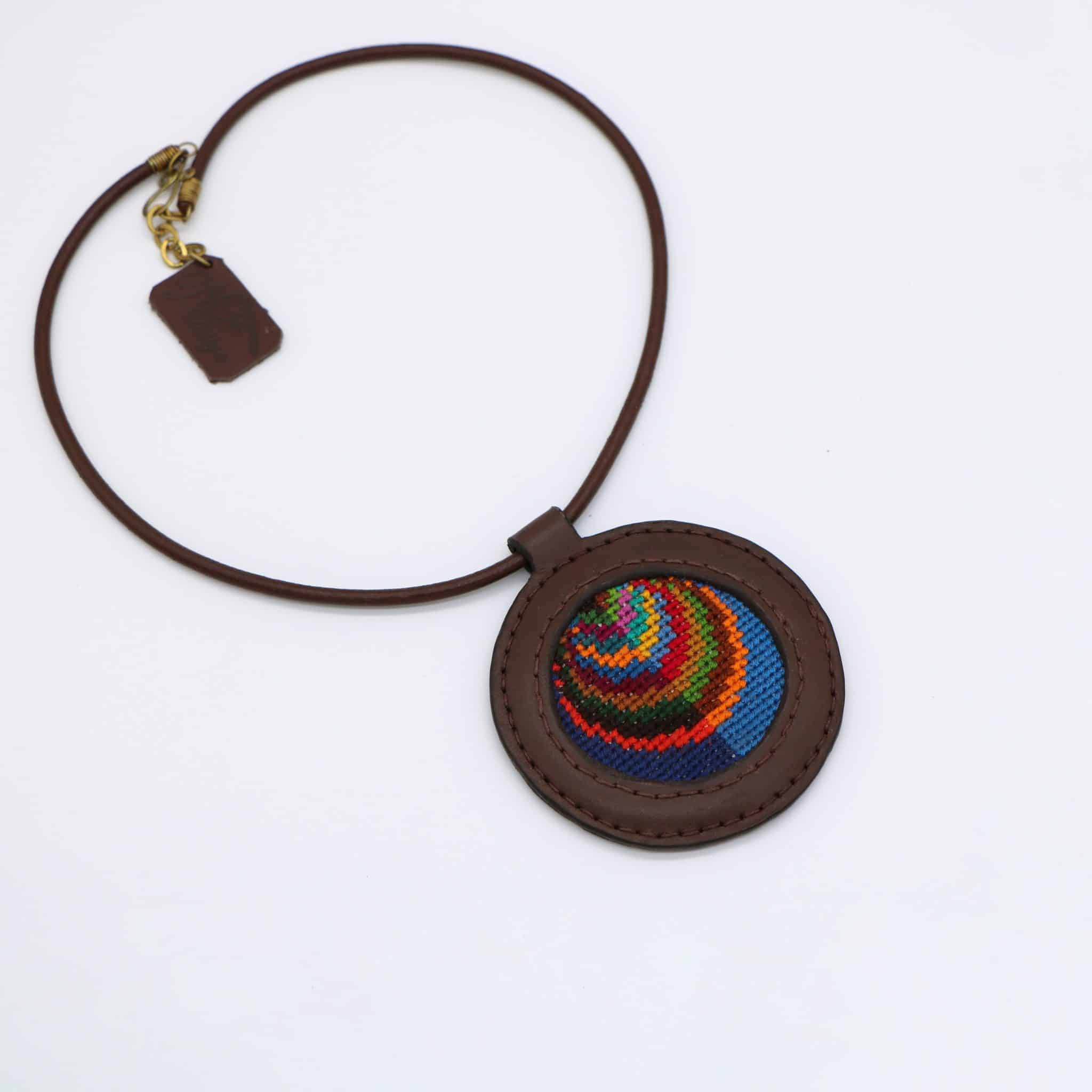 Genuine leather necklace with colorful Cross-stitching. 2 leather accssesories 55 scaled