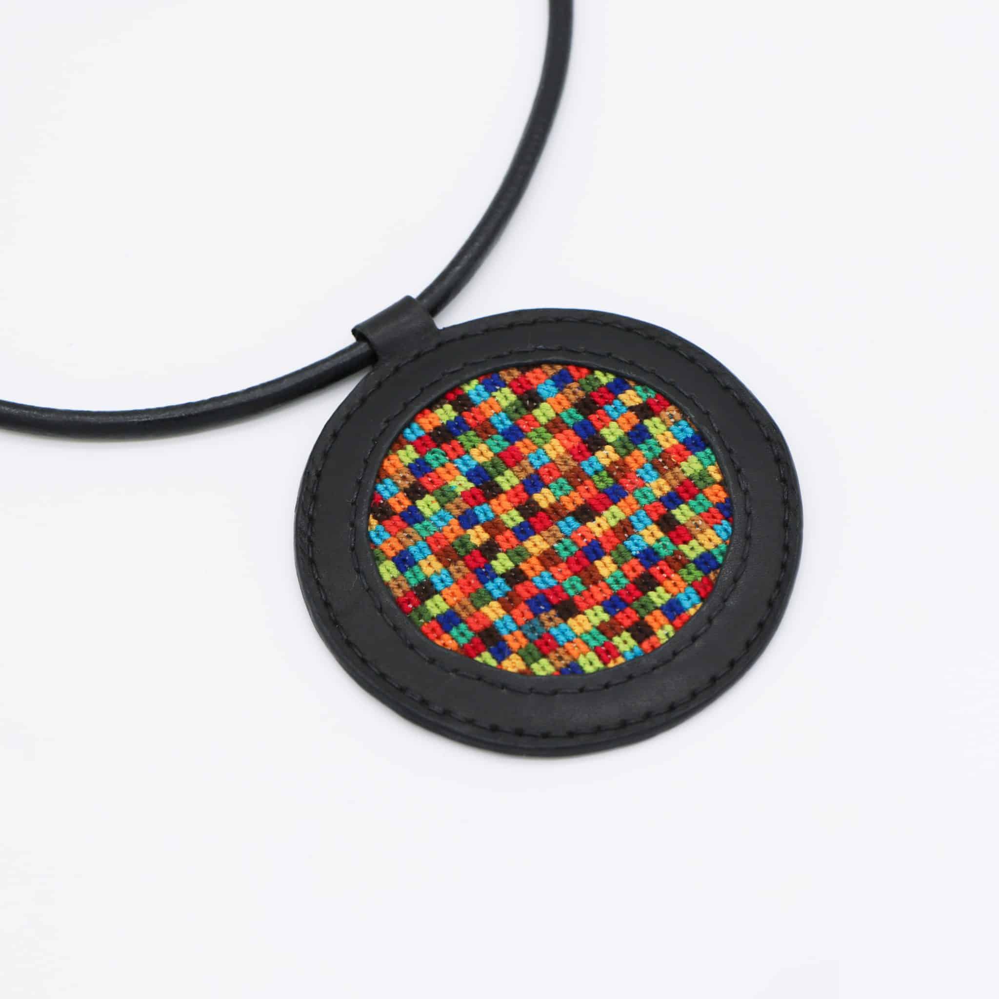 Genuine leather necklace with colorful Cross-stitching. 1 Genuine leather necklace with colorful Cross-stitching.