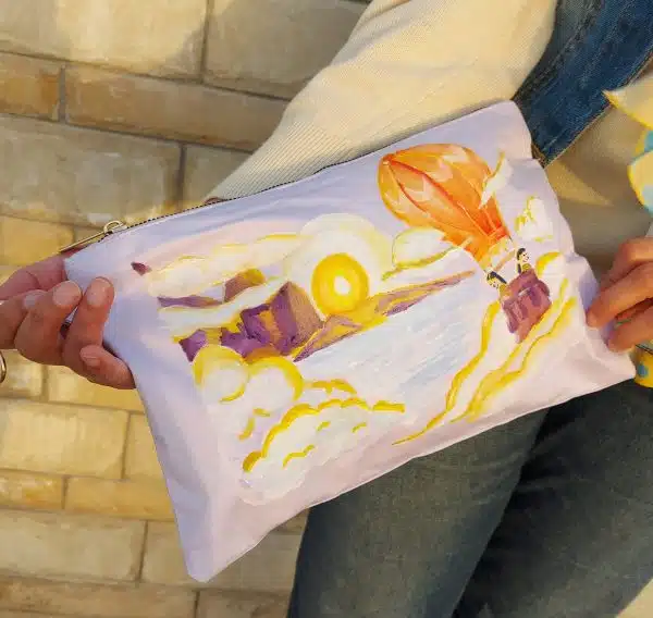 Air Balloon Handmade Fabric Painting Lavender clutch