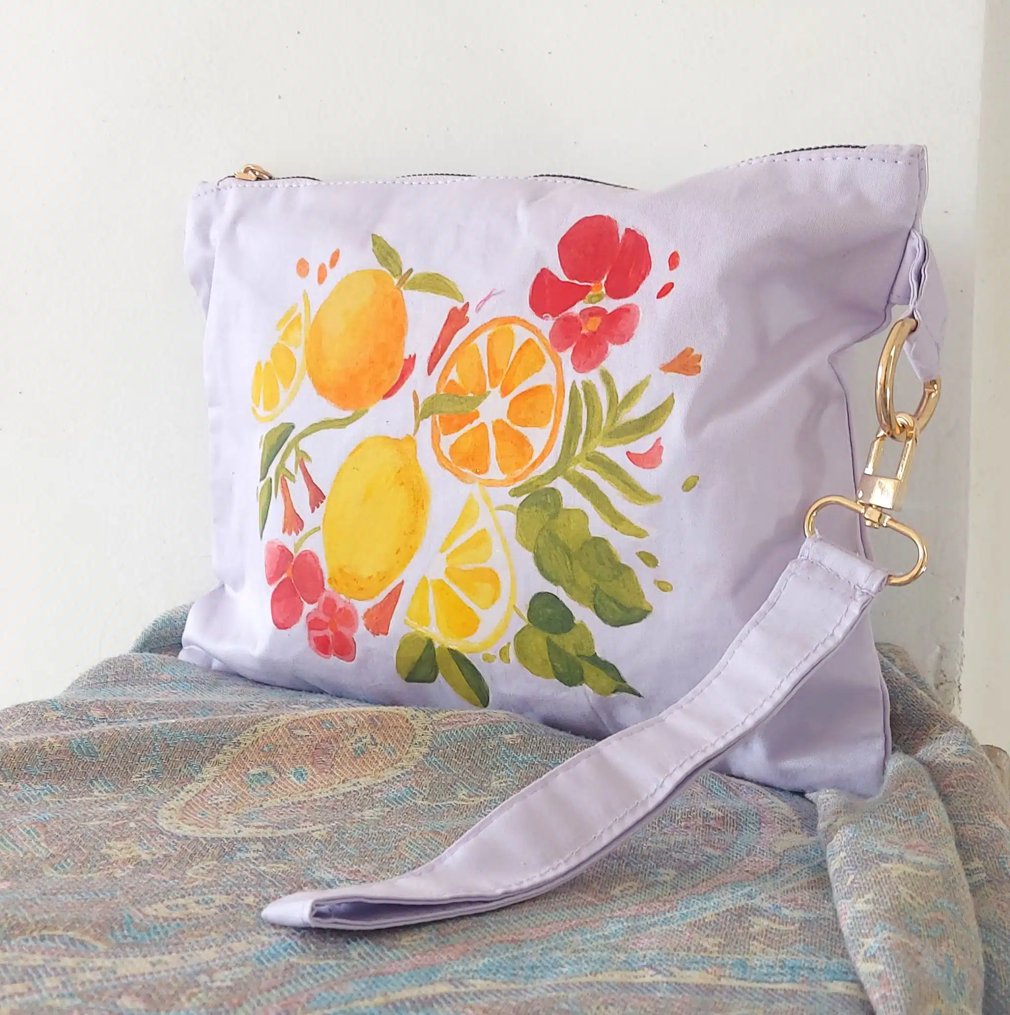 Lemon Handmade Fabric Painting Lavender clutch 1 Lemon Handmade Fabric Painting Lavender clutch