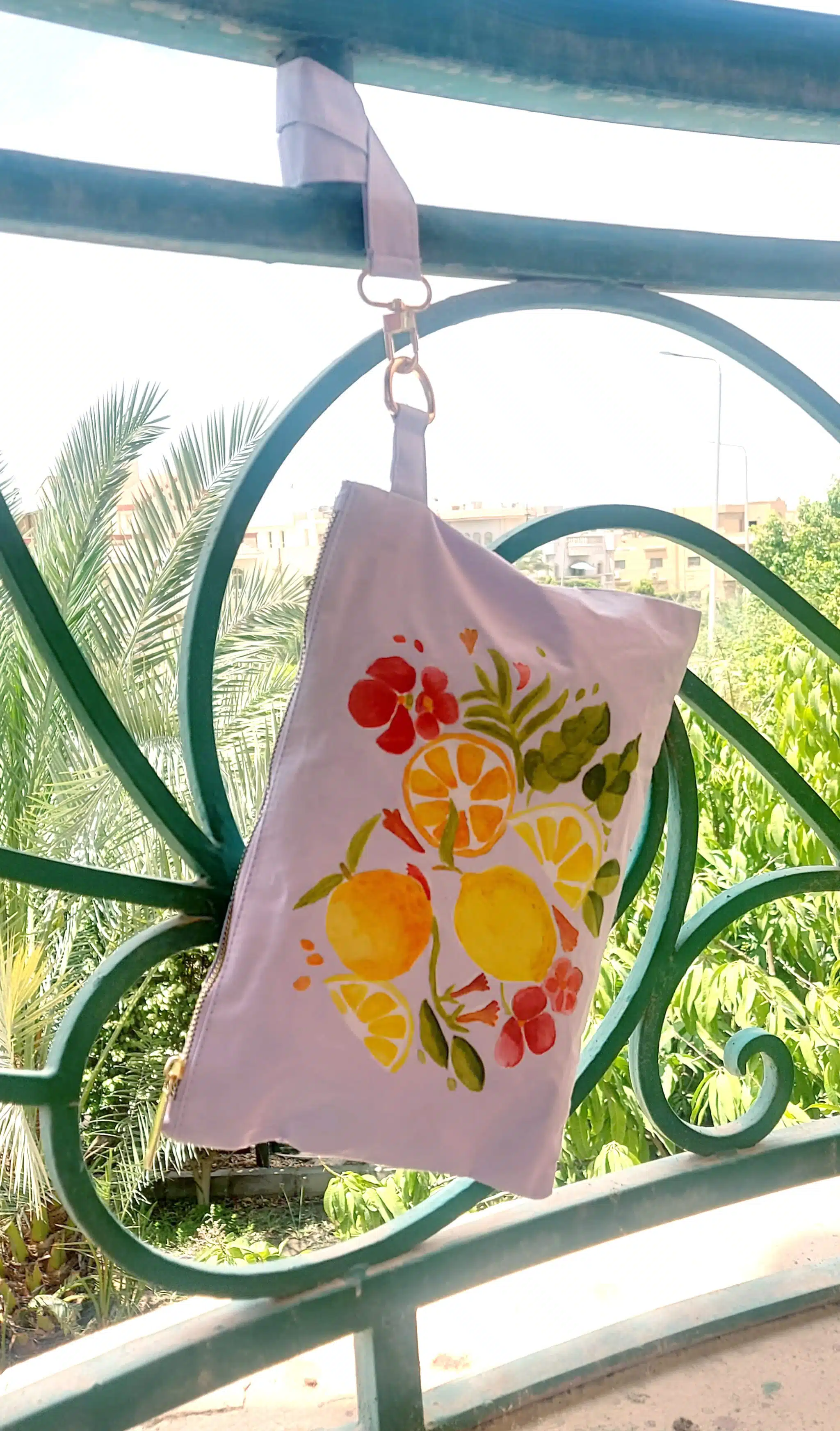 Lemon Handmade Fabric Painting Lavender clutch 3 20250502 132750 scaled