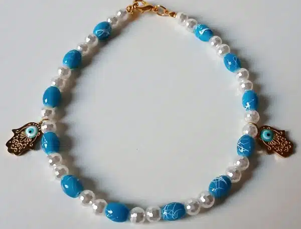 Blue/White Hamsa Anklet