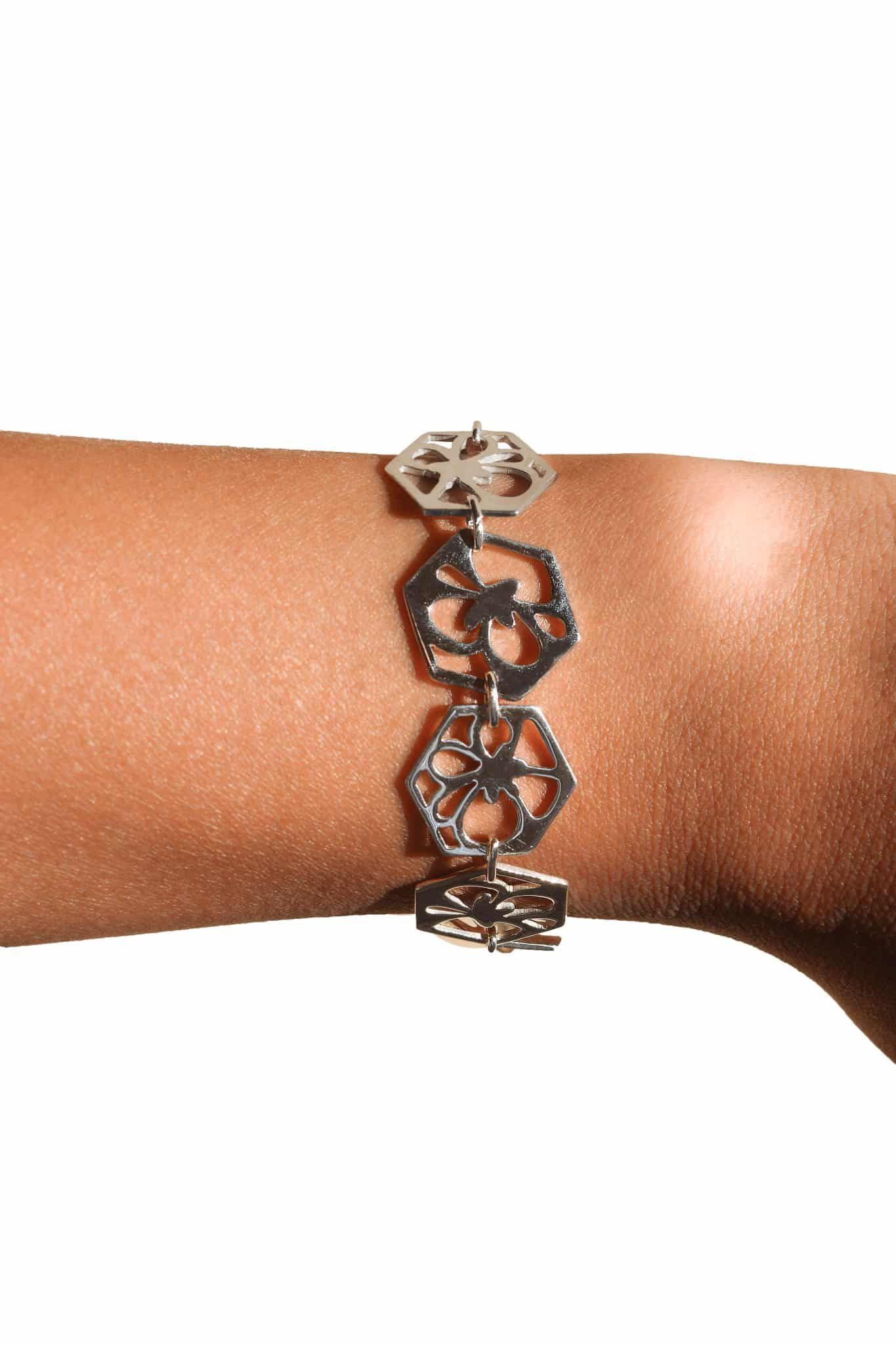 Camellia Statement Bracelet 2 Sterling silver bracelet with flower motifs