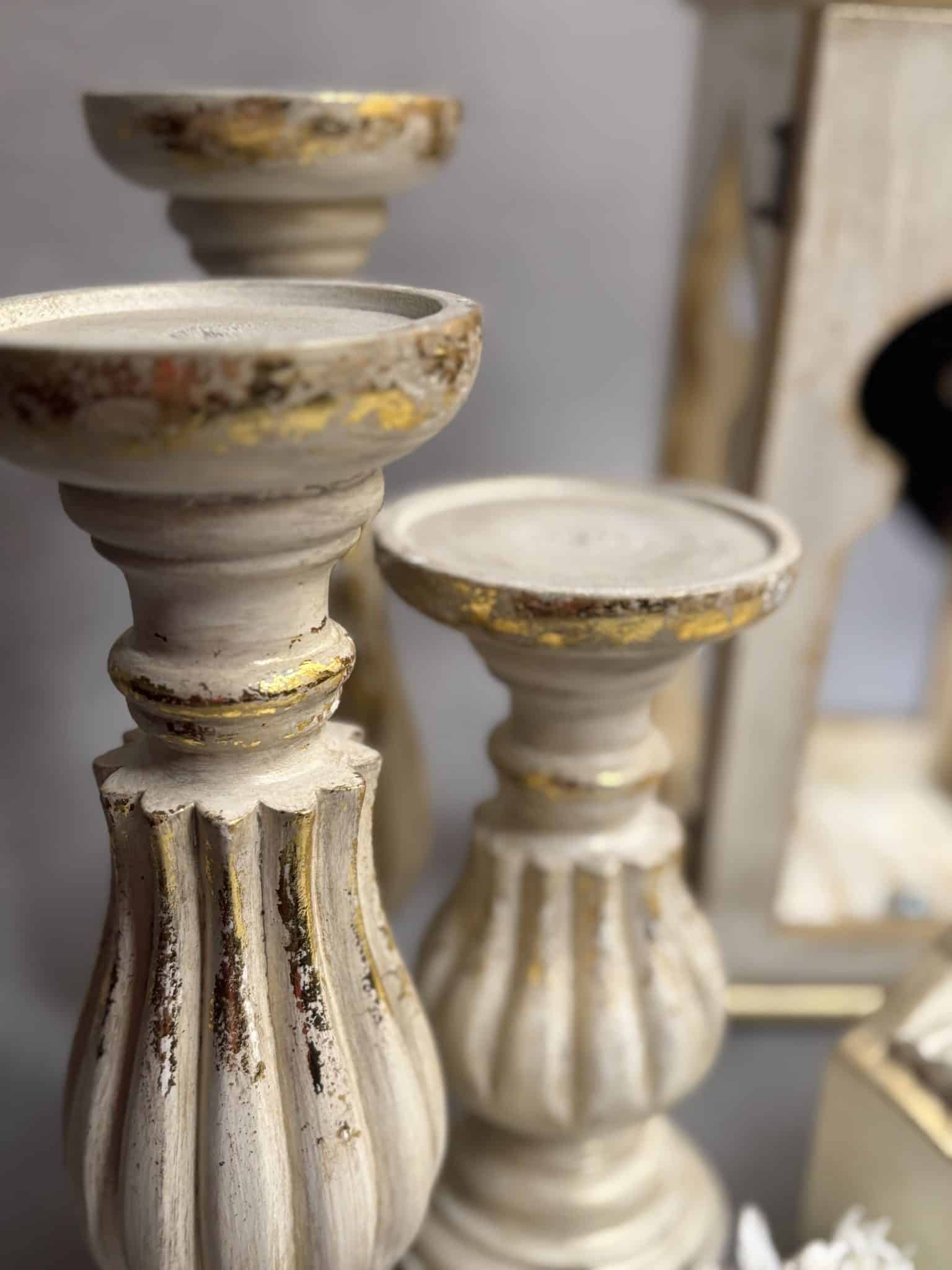 Candle holders with gold leaf 4 3 wooden candle holders with gold leaf