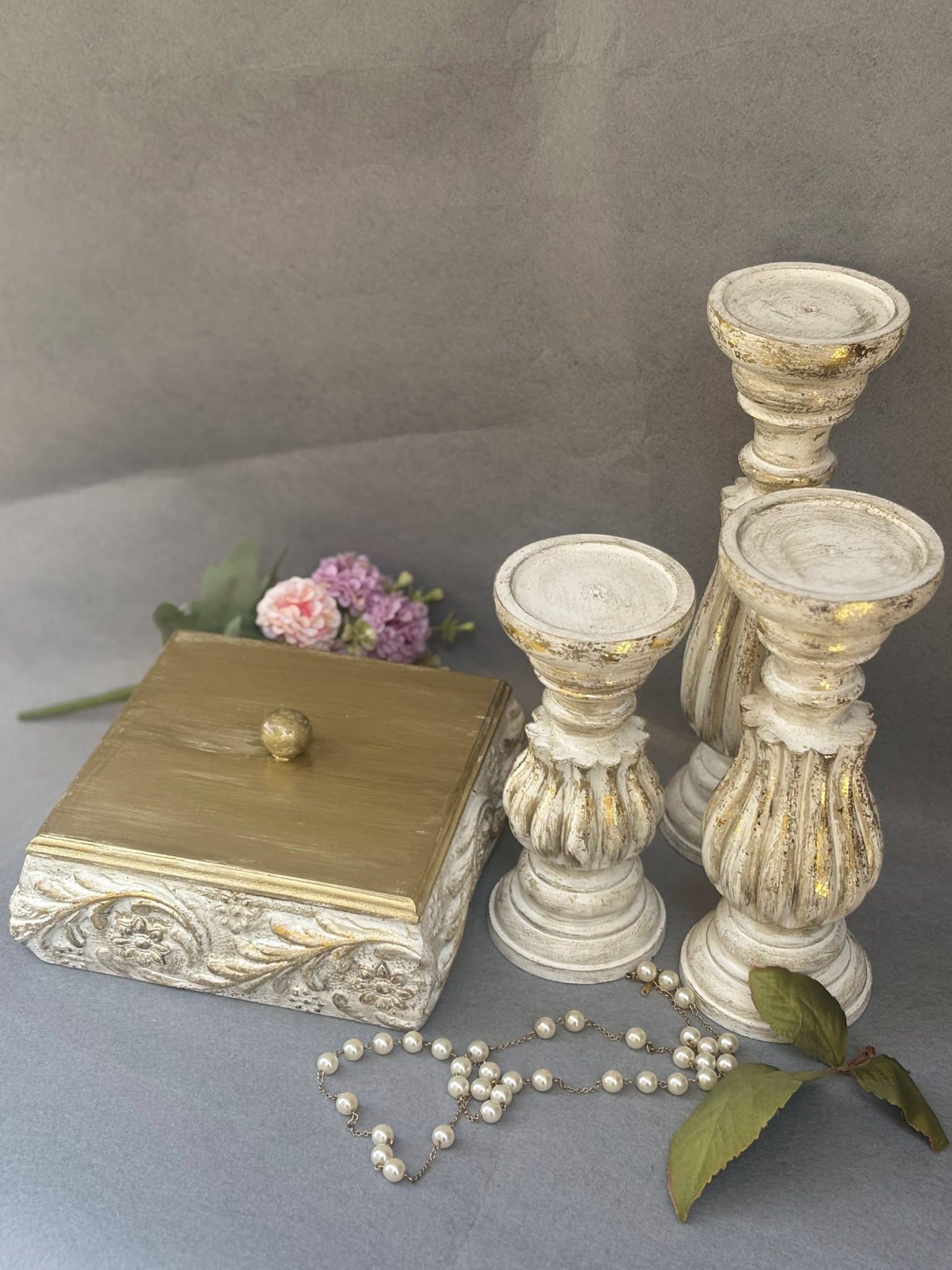 Candle holders with gold leaf 5 3 wooden candle holders with gold leaf