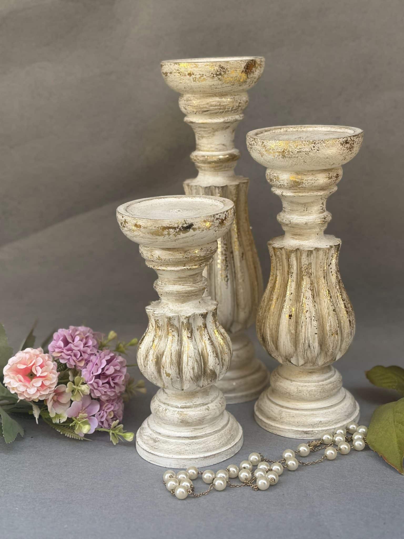 Candle holders with gold leaf 1 3 wooden candle holders with gold leaf