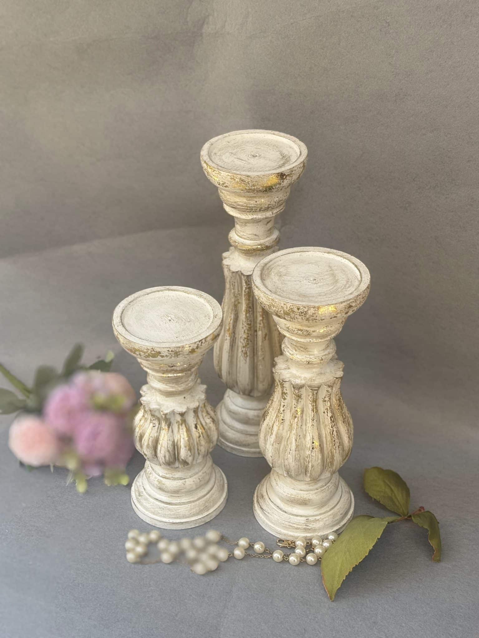 Candle holders with gold leaf 2 3 wooden candles with gold leaf