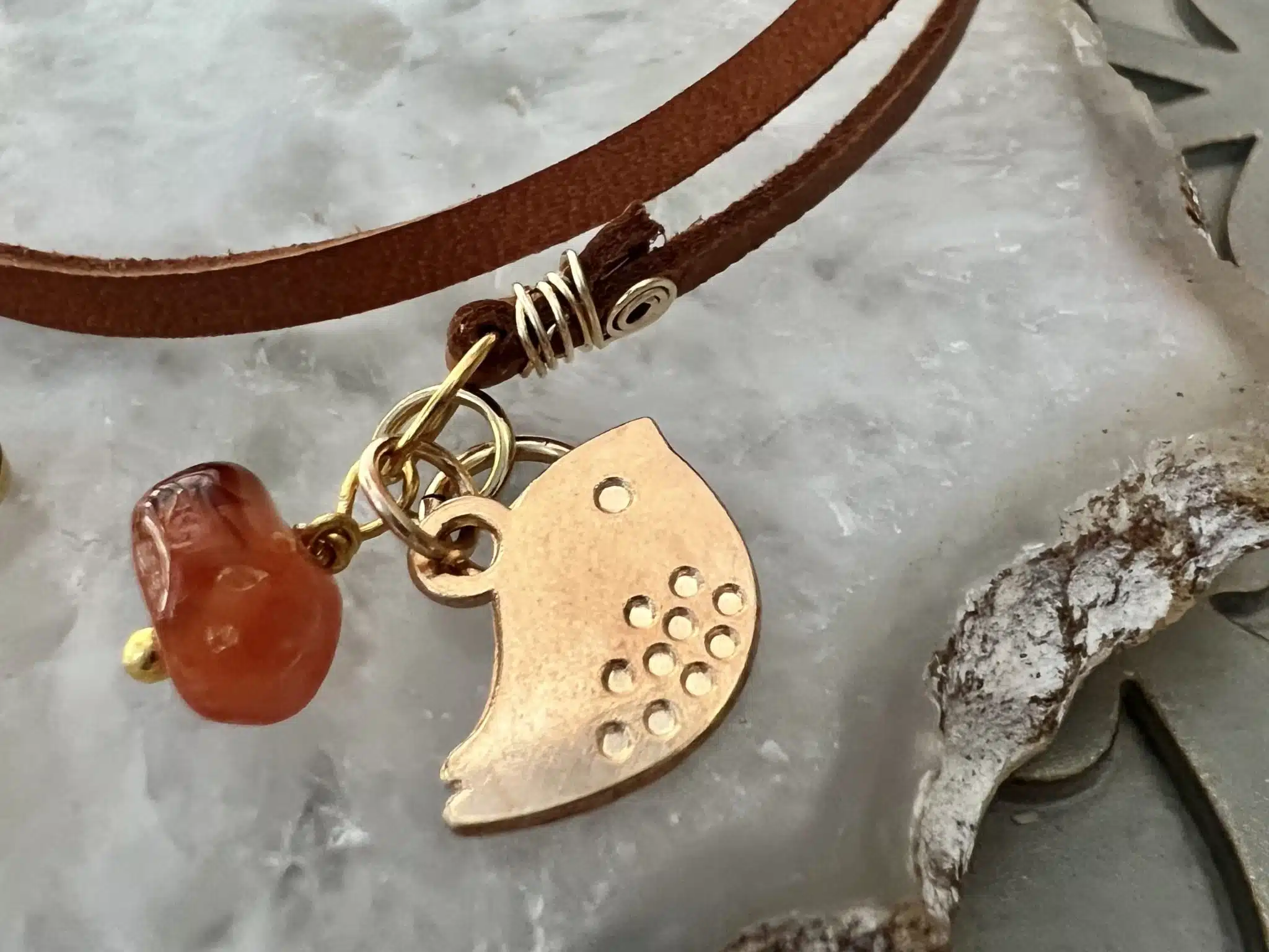 Gold filled, leather bracelet, brown agate stone 3 IMG 3686 scaled