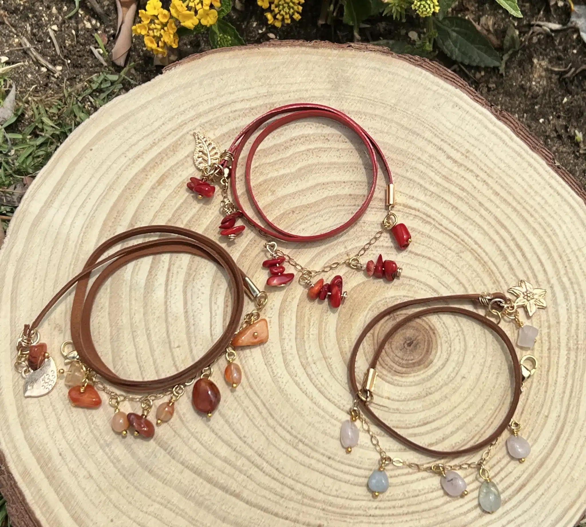 Gold filled, leather bracelet, brown agate stone 4 IMG 3705 scaled