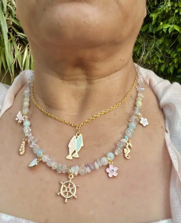 Summer Necklace set, gold filled chain.