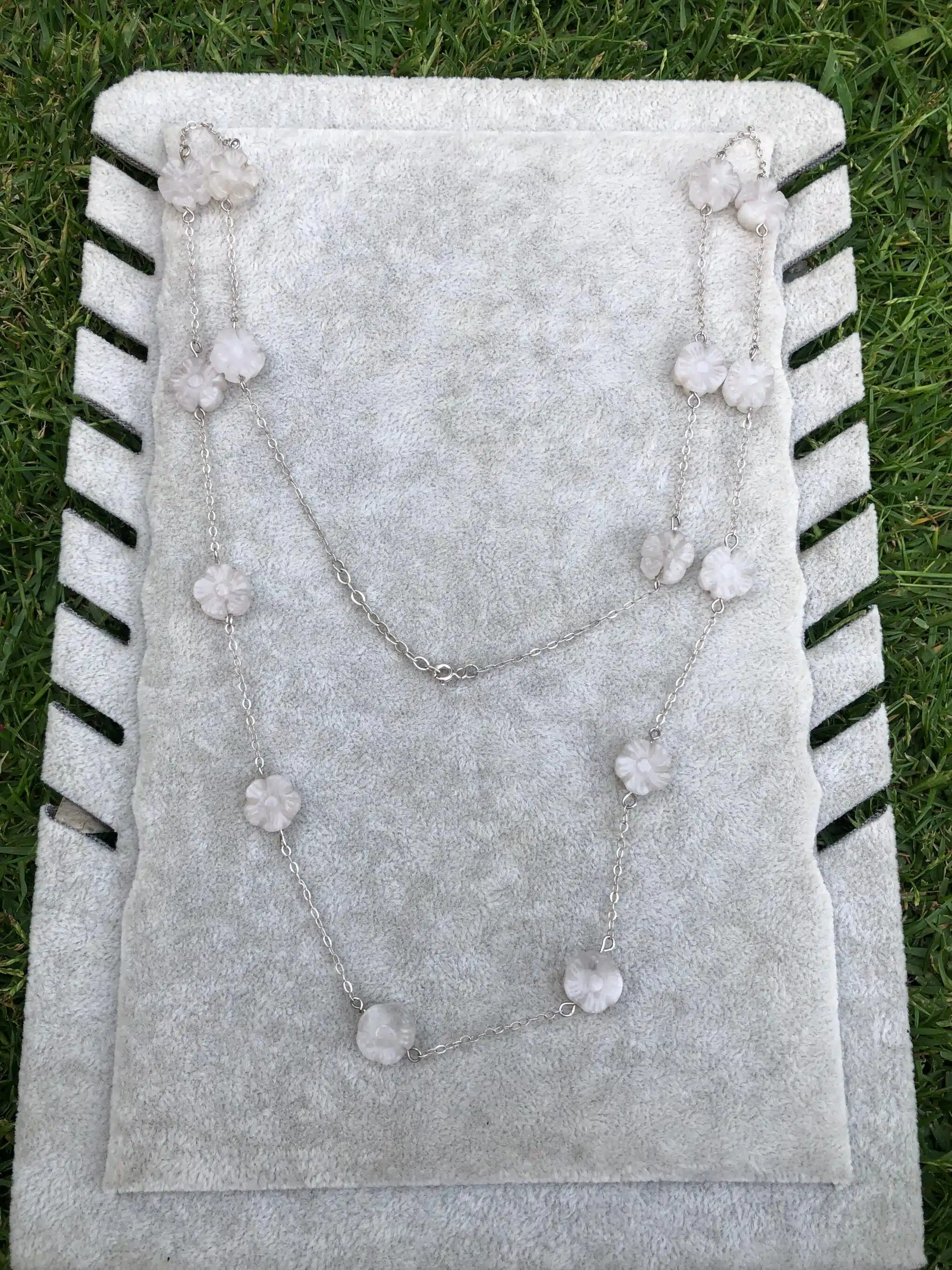 Long Handmade 925 Silver Rose Quartz Necklace/Eyewear holder 1 Long Handmade 925 Silver Rose Quartz Necklace/Eyewear holder