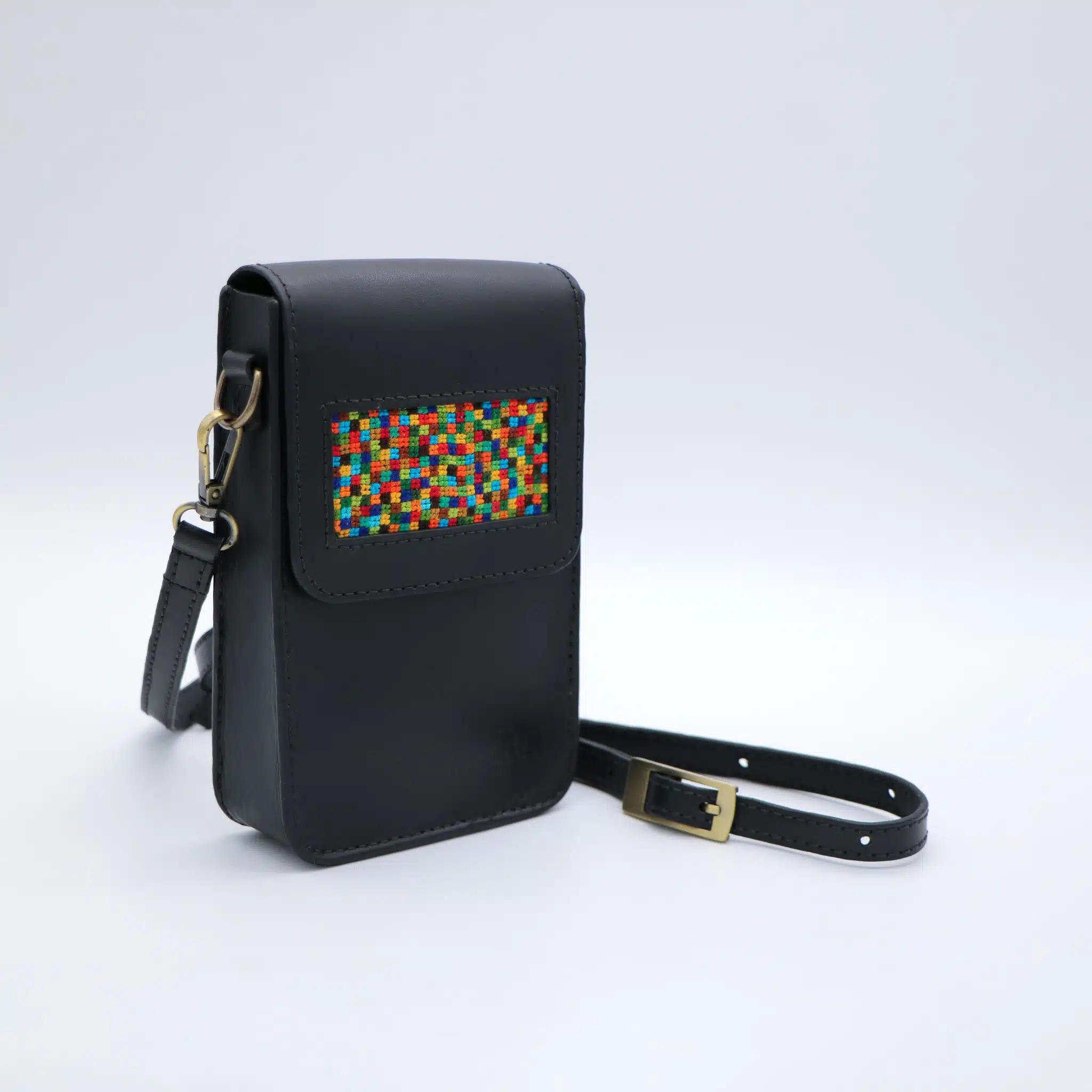 Black genuine leather bag with colorful cross stitching 2 bag 24 scaled